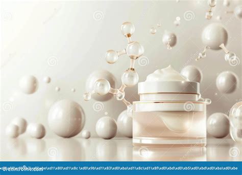 Cream Molecule Background With Containers Hyaluronic Acid And Collagen