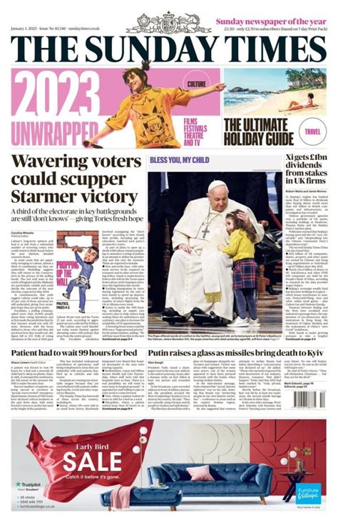 Sunday Times Front Page 1st Of January 2023 Tomorrows Papers Today