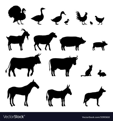 Set Farm Animals Silhouettes Collection Of Vector Image