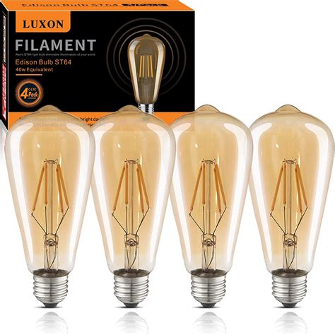 Luxon Led Edison Bulbsdimmable4wattequivalent 40w2700k Warm Whitest64 Amber Glass Antique