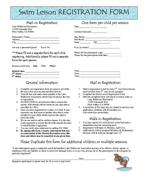 Fillable Online Geocities Swim Lesson Registration Form Swim Lesson