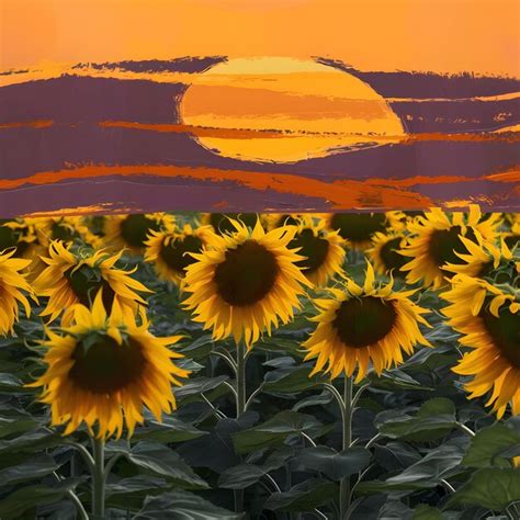 Premium Photo Golden Sunset Over Sunflower Field Tranquil Nature