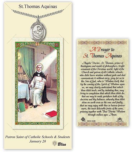 St Thomas Aquinas Prayer Card with Medal | www.chapelcards.com