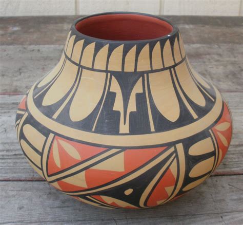 Vintage Native American Jemez Indian Pottery Hand Painted Pot By Baca