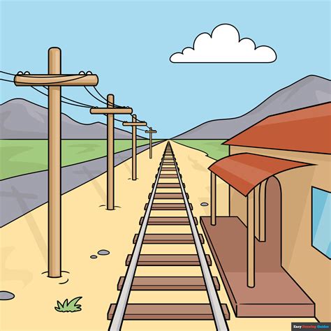 How to Draw an Easy Train Track in One Point Perspective - Really Easy ...