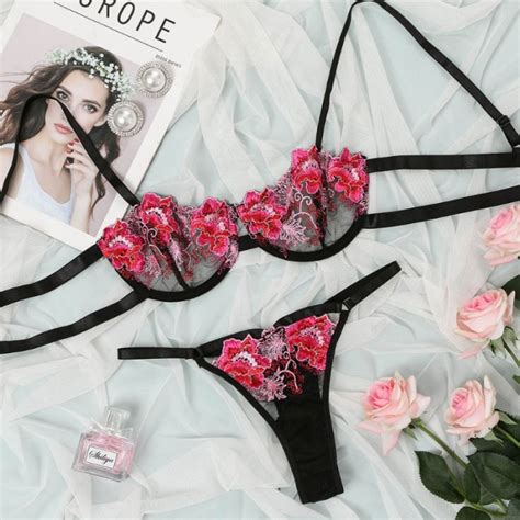 Sexy Blumen Spitze Stickerei Eng Dessous Mesh Bh H Schen Teiliges Set