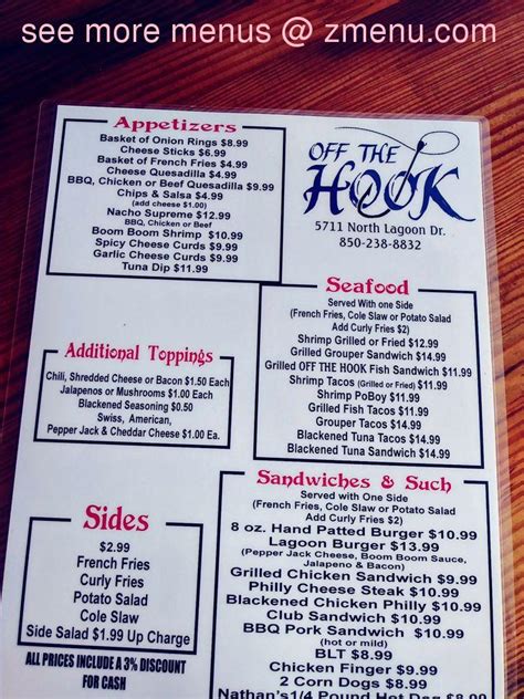 Menu at Off The Hook pub & bar, Panama City Beach