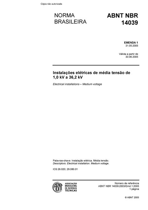 ABNT NBR 14 039 2005 Instalações elétricas de Alta tensão Gestao Da