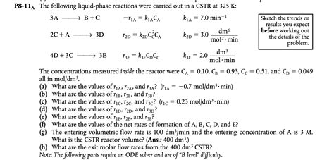 Solved P A The Following Liquid Phase Reactions Were Chegg