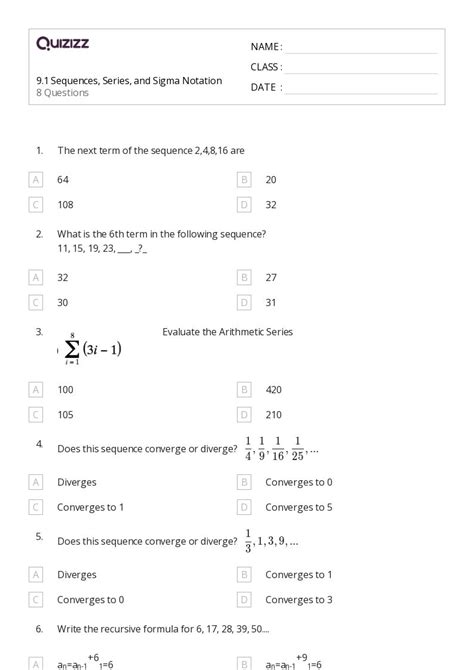 Sigma Notation Worksheets For Th Grade On Quizizz Free