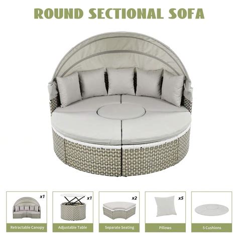 Merax Patio Furniture Round Outdoor Sectional Sofa Set Rattan Daybed