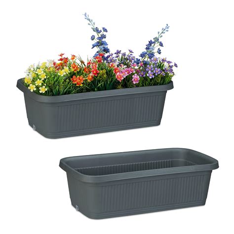 EDA Plastiques BAC Jardiniere 31L VOLCANIA Decor Pierre Anthracite