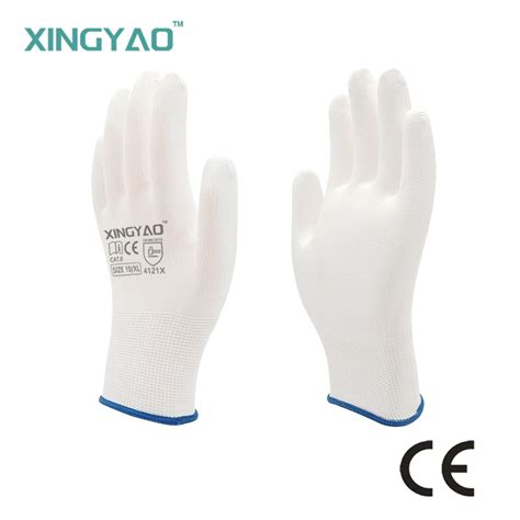 White Pu Coated Polyester Nylon Labor Protection Safety Hand Industrial