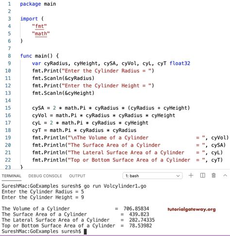 Go Program To Find Volume And Surface Area Of A Cylinder