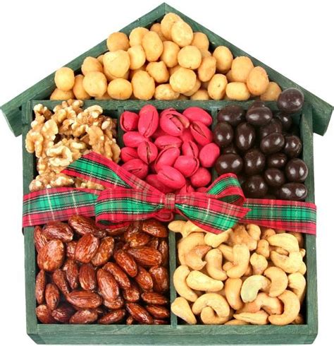 Nutty Holiday Wooden House Christmas Gift Baskets, Christmas Candy ...