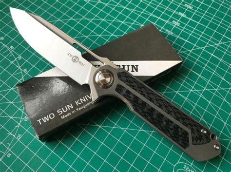 Twosun Pocket Knives D2 Blade Titanium Carbon Fiber Flipper Knife TS226