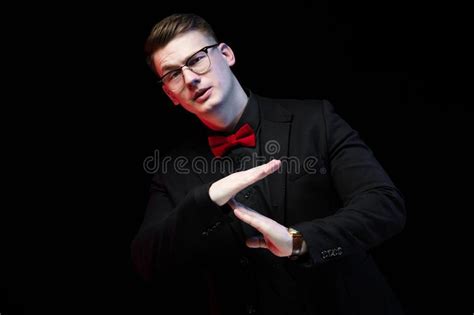 Portrait Of Confident Handsome Elegant Responsible Businessman Showing