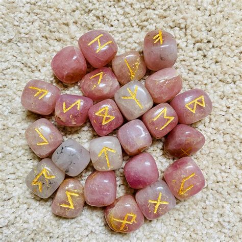 Rose Quartz Rune Sets Healing Crystals 25 Pieces Engraved Tumbled Rune