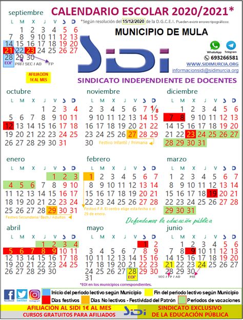 Calendarios escolares de la Región de Murcia para docentes CURSO 2020