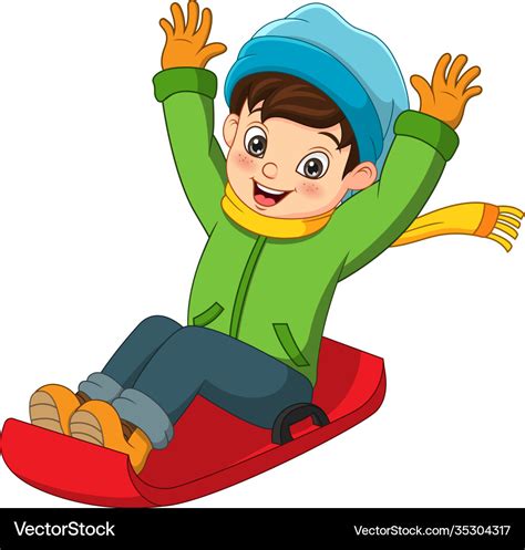 Cute Little Boy Sliding Down Hill Royalty Free Vector Image