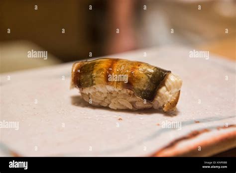 Anago Saltwater Eel Sushi At An Omakase Sushi Restaurant Stock Photo