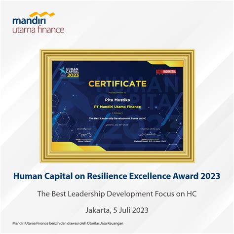 Mandiri Utama Finance Raih Penghargaan Human Capital On Resilience