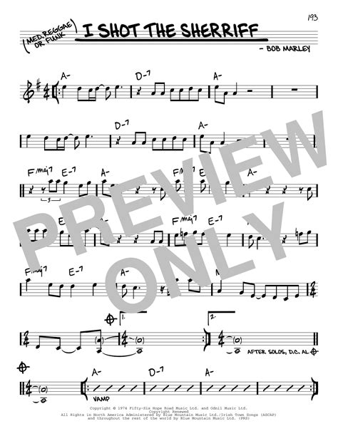 I Shot The Sheriff By Bob Marley Sheet Music For Real Book Melody