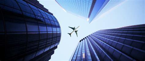 Skyscrapers Wallpaper 4K, Airplane, High rise building