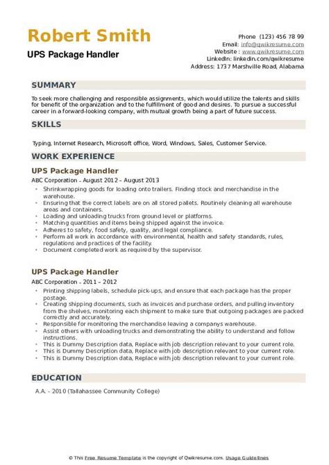 Ups Package Handler Resume Samples Qwikresume