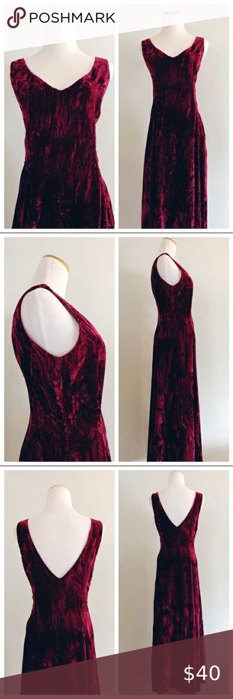 Vintage Crushed Red Velvet Dress Burgundy Red Velvet Dress Black