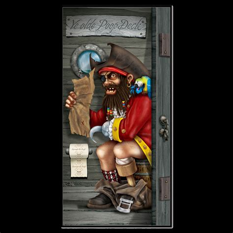 Funny Pirate Captain In Poop Deck Bathroom Door Cover Birthday Party