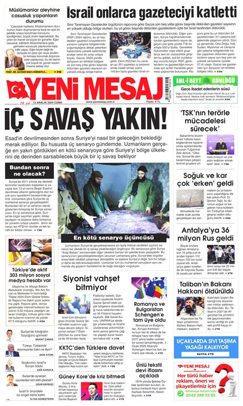 Yeni Mesaj Gazetesi Yeni Mesaj Man Et Oku Haberler Aral K