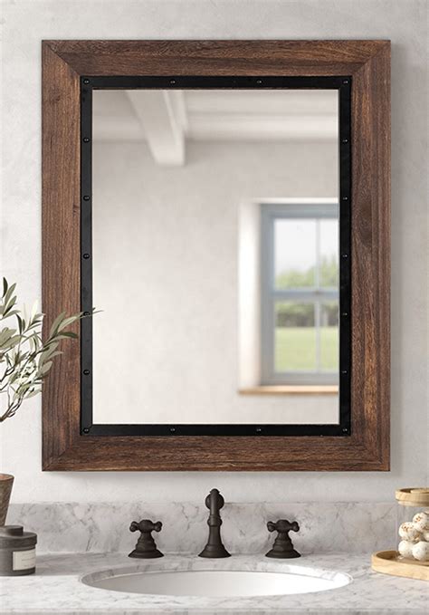 Amazon YOSHOOT Farmhouse Barn Door Mirror 32x24 Rustic Bathroom