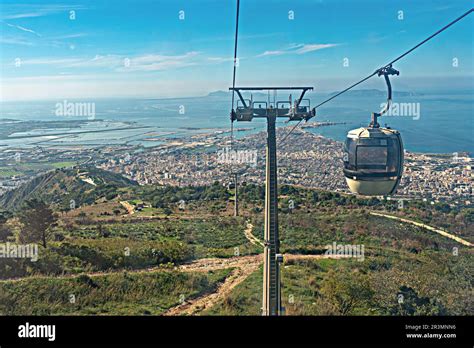 Gondola of the cable car from Trapani to Erice in the west of Sicily ...