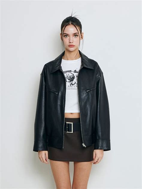 MUSINSA NOT YOUR ROSE Overfit Leather Jumper Black