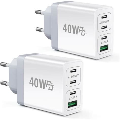 4 Port Usb C Chargeur Pd20W 2 3 1A 2 40W Adaptateur Prise 2 Pack