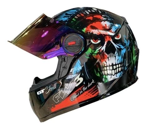 Capacete Fw3 Gt Skull Caveira Brilha No Escuro Mercado Livre