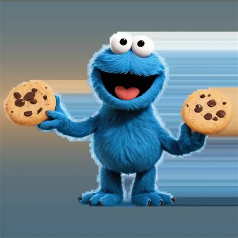 Animated Cookie Monster from Sesame Street Smiling with a Cookie in ...