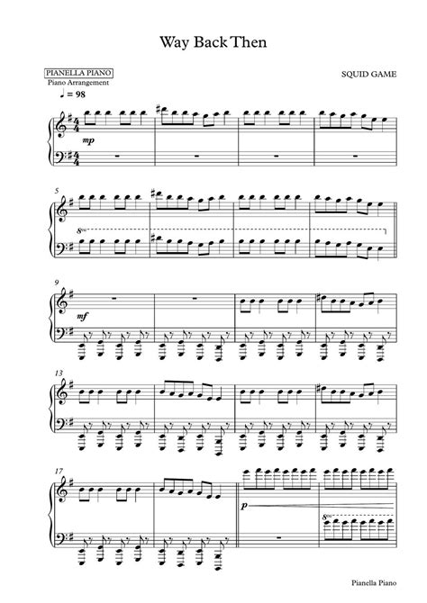 Squid Game Way Back Then Piano Sheet Partitura By Pianella Piano