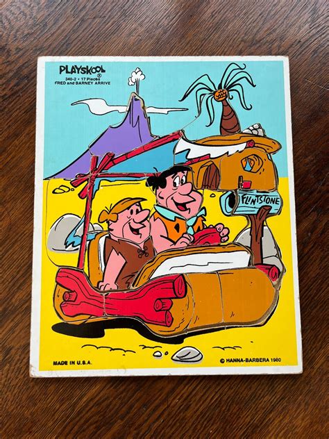 Playskool Wooden Jigsaw Puzzle Fred And Barney Arrive Marked Etsy