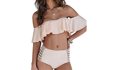 Women S Off Shoulder Ruffles Swimsuit Bikini Sets Groupon