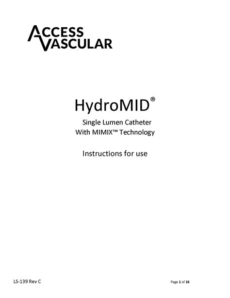 Hydromid Hydrophilic Midline Catheter By Access Vascular