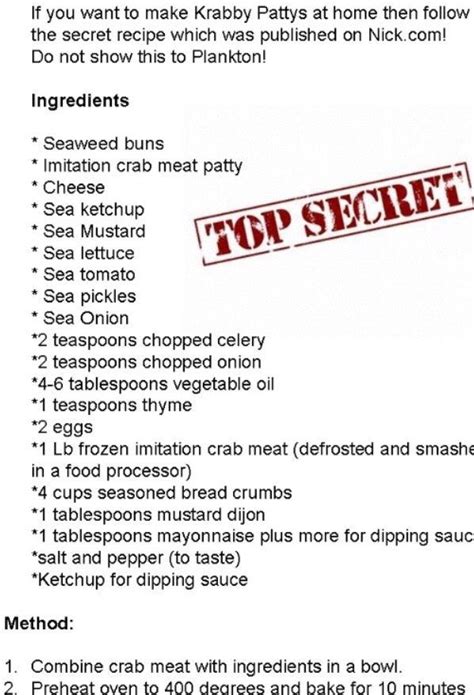 Image Result For Krabby Patty Secret Formula Krabby Patty Recipe