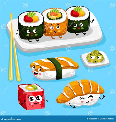 Funny Sushi Characters Cartoon Vector | CartoonDealer.com #78555598