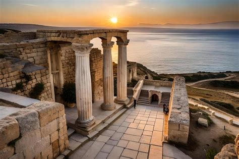 Una Vista Del Atardecer De Las Ruinas De La Antigua Ciudad De Atenas