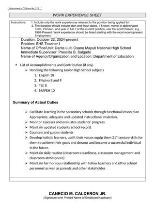 work experience sheet  personal docx docx