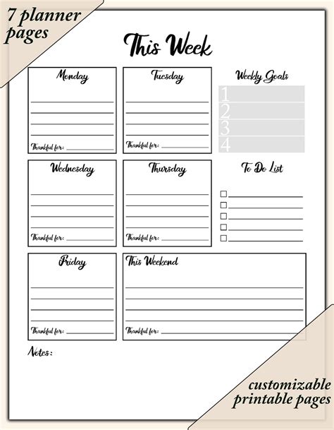 Weekly Planner Printable Landscape Minimalist Weekly Etsy