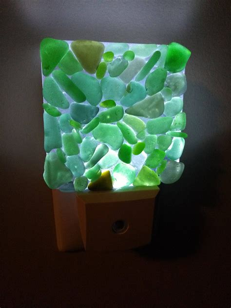 Palm Greens Led Sea Glass Night Light Beach Decor Unique T Beach Art Cottage