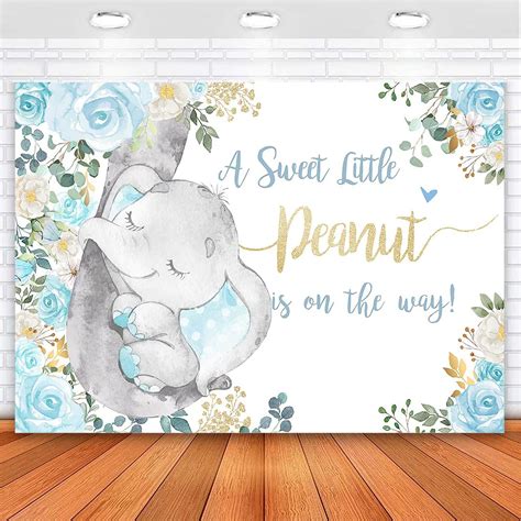 Amazon Avezano Elephant Baby Shower Backdrop Blue Floral Sweet