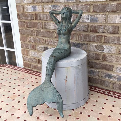 Large Cast Iron Nautical Sitting Mermaid Statue Sitting Etsy